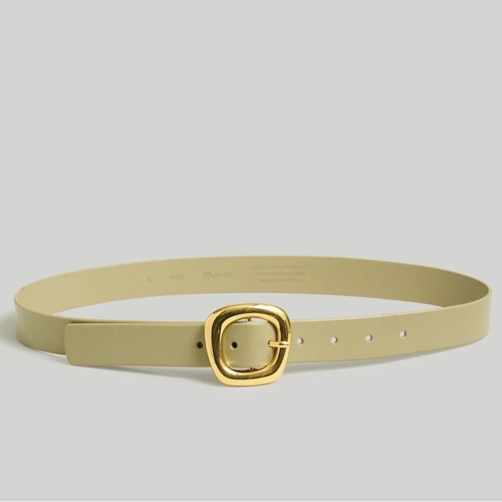 Madewell Pale Yellow Leather Belt with Gold Buckle